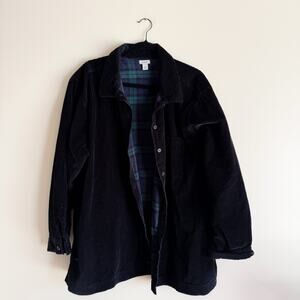 L.L. Bean Black Corduroy Ribbed Plaid Lined Shacket 3X Norm Gorp Granola